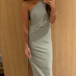 One shoulder mint seafoam dress ribbed mid length